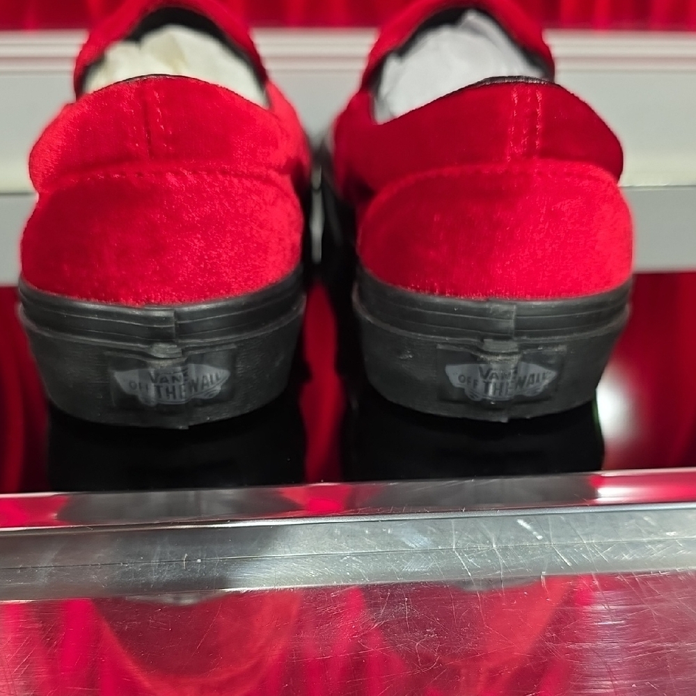 Vans Classic Slip-On Velvet Chili Pepper Red Black Men’s 4.5 Women’s 6 Sneakers - Picture 4 of 6